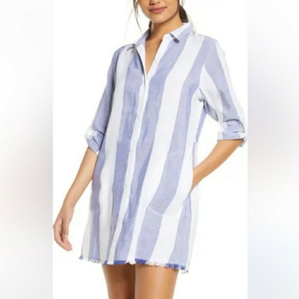 Striped Blue and White Swim Cover-Up